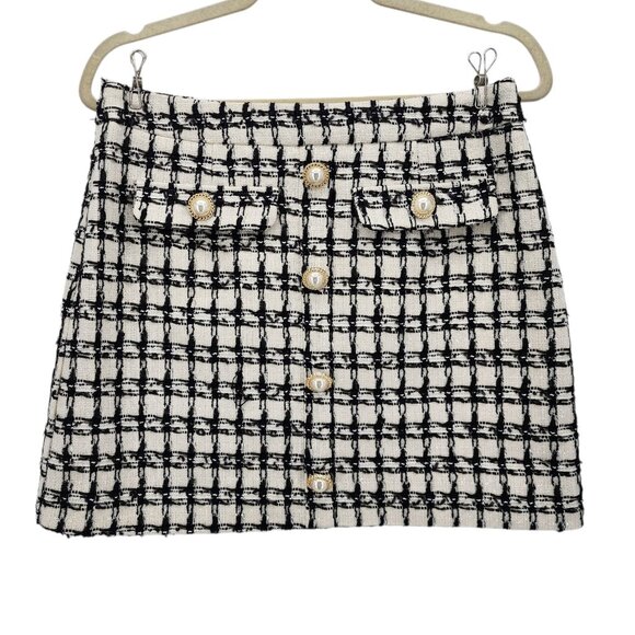 NEW Alexia Admor Womens 6 Skirt Tweed Mini Pencil Ivory Black Preppy Party Twee - Picture 1 of 12